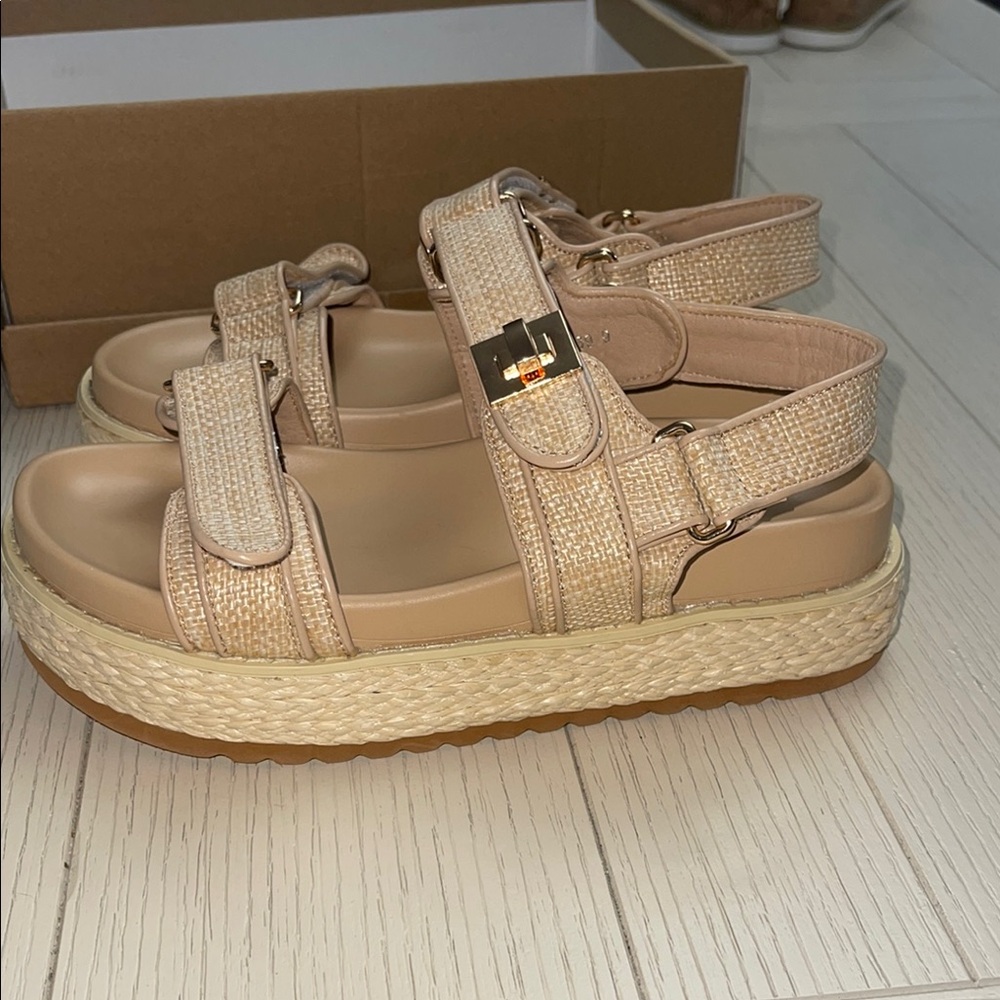 Beige Strappy Sandals with Velcro straps